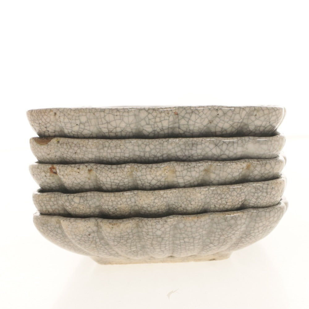 ■ Kyoto Awataguchi Ware Overglaze Enamel Plum Blossom Pattern Rinka Plate 5 Pieces/Set of Five, Kenzan Style, Crazed Glaze, Signed, Seal, Ceramic, Rectangular Medium Plate, Antique, Overall Length 21.5 cm