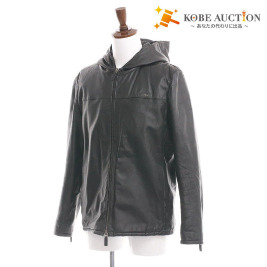 ■ エンポリオアルマーニ ブルゾン ジャケット アウター レザー メンズ 50 （L相当） ブラック 付属品付き