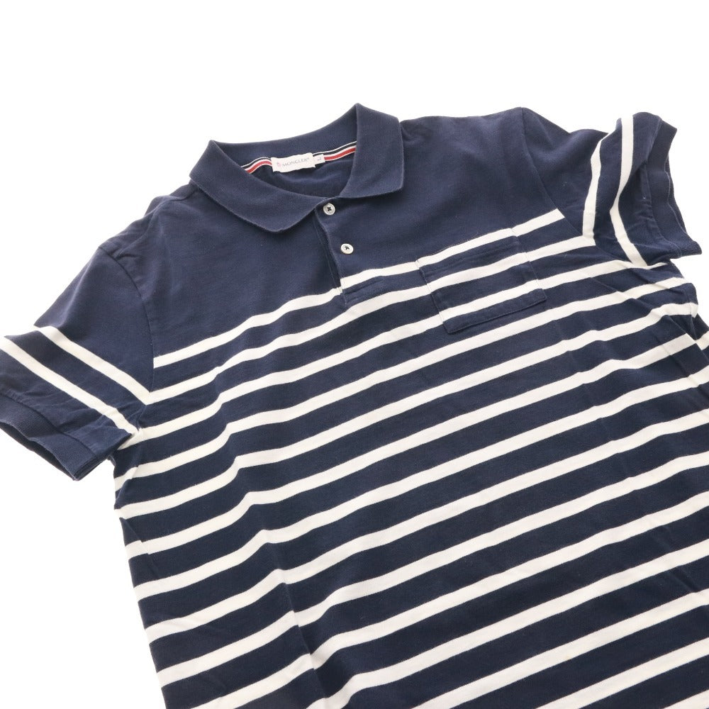 ■ モンクレール ポロシャツ トップス ワッペン ボーダー メンズ L ネイビー ホワイト