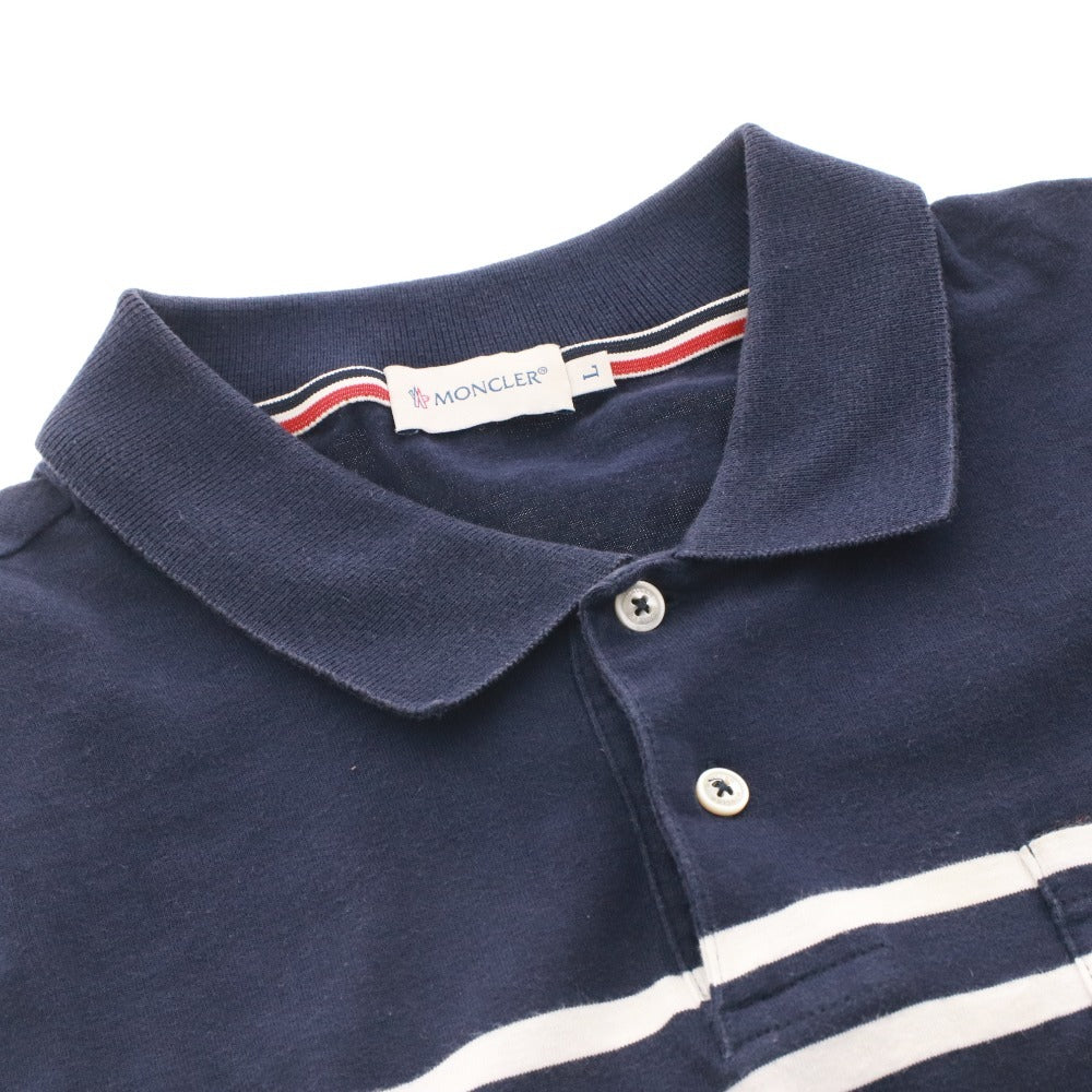 ■ モンクレール ポロシャツ トップス ワッペン ボーダー メンズ L ネイビー ホワイト