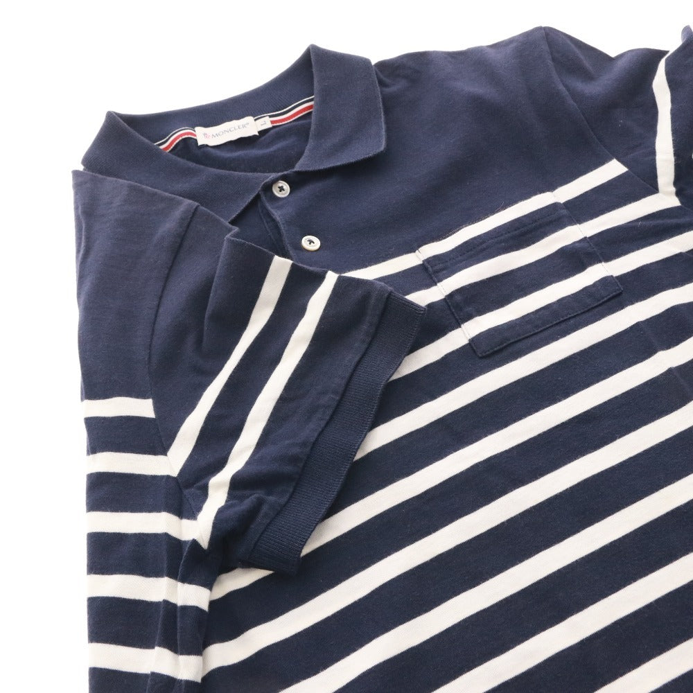 ■ モンクレール ポロシャツ トップス ワッペン ボーダー メンズ L ネイビー ホワイト