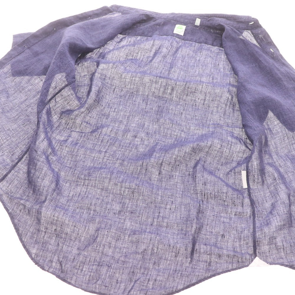 Finamore Men's Short Sleeve Shirt (35352), Made in Italy, 100% Linen, Size 37 (equivalent to XS), Navy