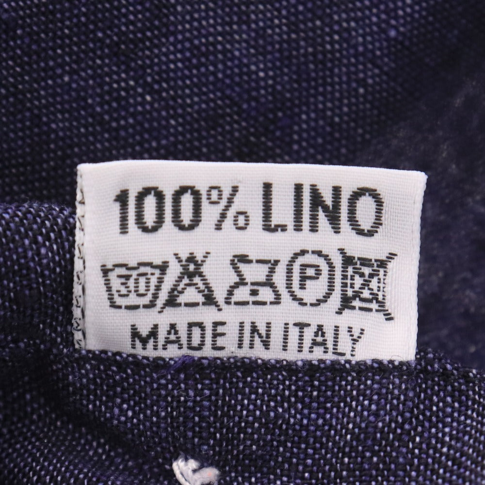 Finamore Men's Short Sleeve Shirt (35352), Made in Italy, 100% Linen, Size 37 (equivalent to XS), Navy