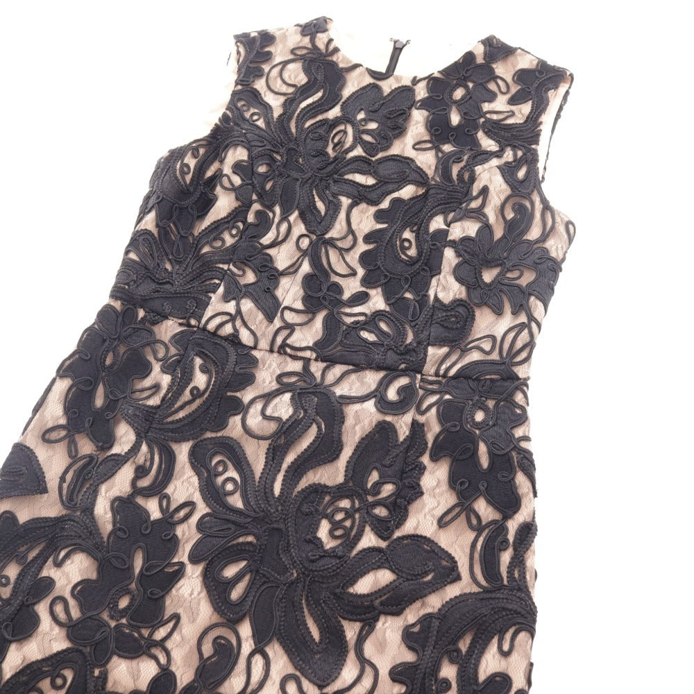 ■ グレースコンチネンタル ひざ丈 ワンピース ノースリーブ トップス ボトムス 刺繍 総レース レディース M 黒ベージュ