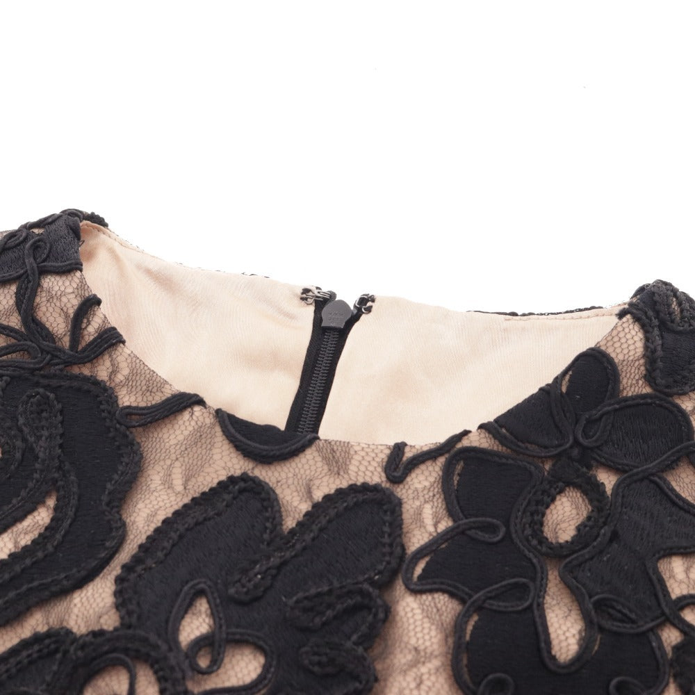 ■ グレースコンチネンタル ひざ丈 ワンピース ノースリーブ トップス ボトムス 刺繍 総レース レディース M 黒ベージュ