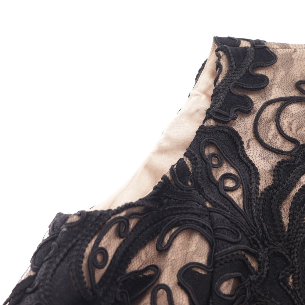 ■ グレースコンチネンタル ひざ丈 ワンピース ノースリーブ トップス ボトムス 刺繍 総レース レディース M 黒ベージュ