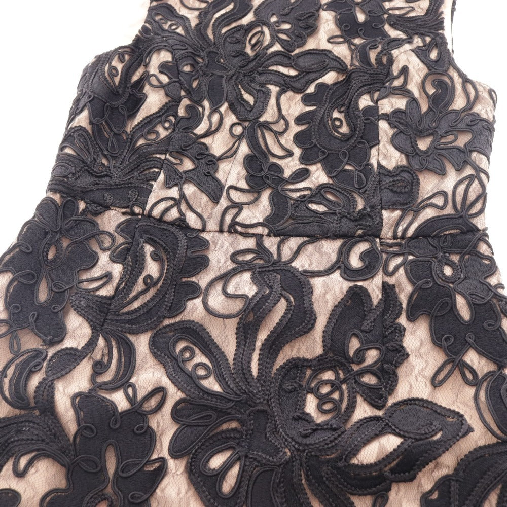 ■ グレースコンチネンタル ひざ丈 ワンピース ノースリーブ トップス ボトムス 刺繍 総レース レディース M 黒ベージュ