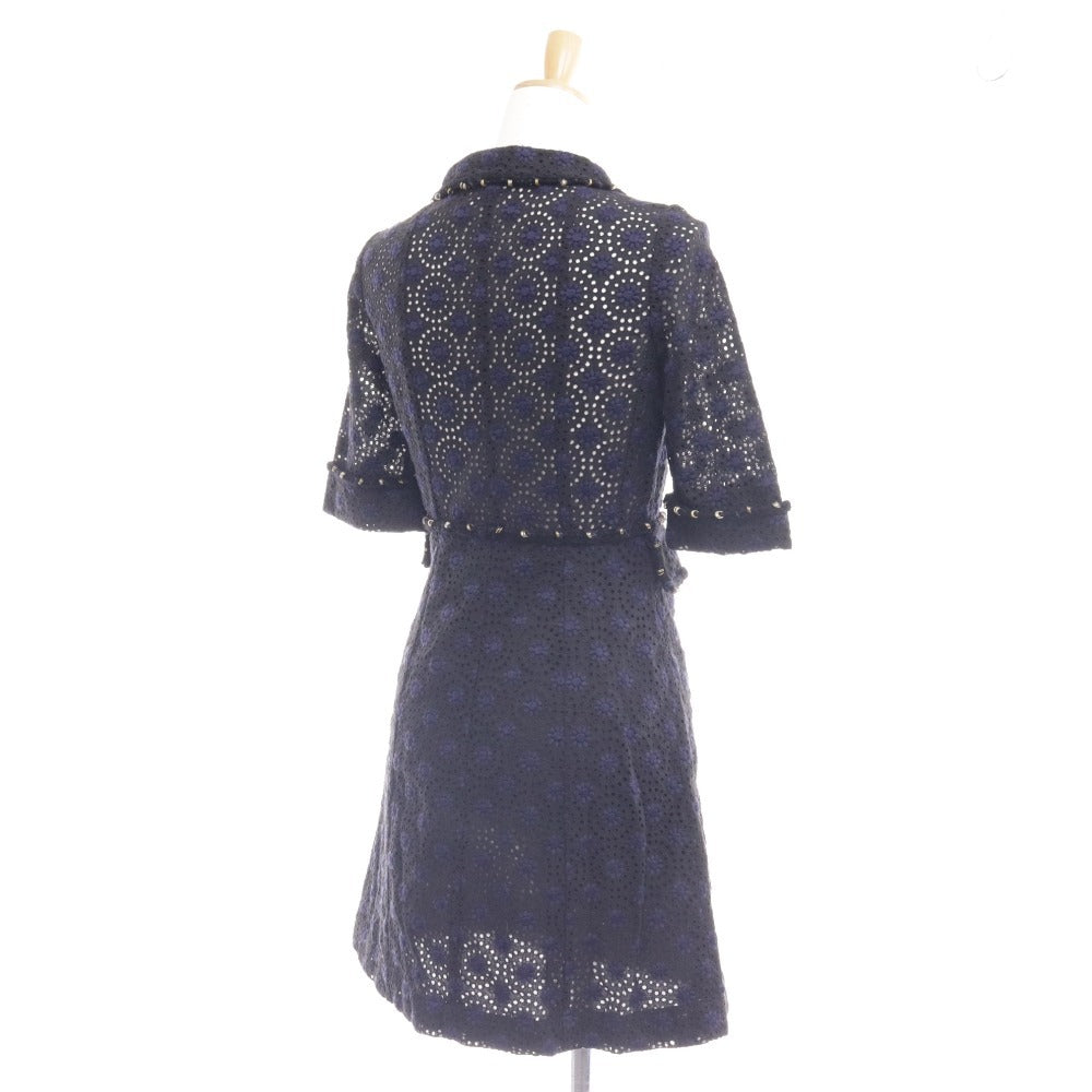 ■ シャネル ミニ ワンピース 半袖 カットワーク ボーラーレース 花柄 レディース 36 ネイビー P28212V18346 M4409 トップス ボトムス