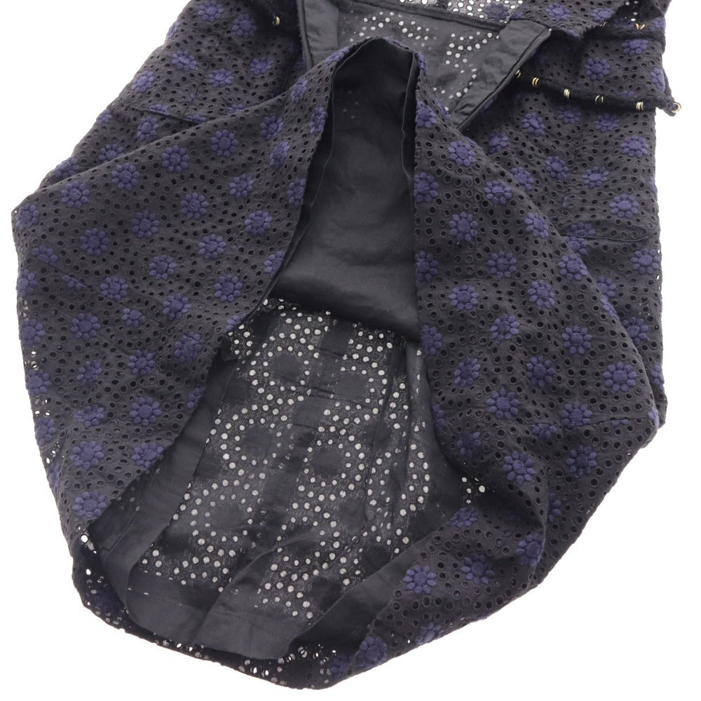 ■ シャネル ミニ ワンピース 半袖 カットワーク ボーラーレース 花柄 レディース 36 ネイビー P28212V18346 M4409 トップス ボトムス