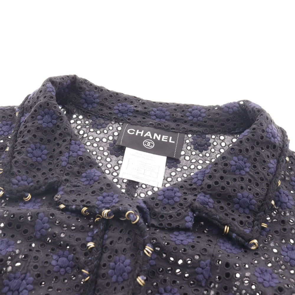 ■ シャネル ミニ ワンピース 半袖 カットワーク ボーラーレース 花柄 レディース 36 ネイビー P28212V18346 M4409 トップス ボトムス