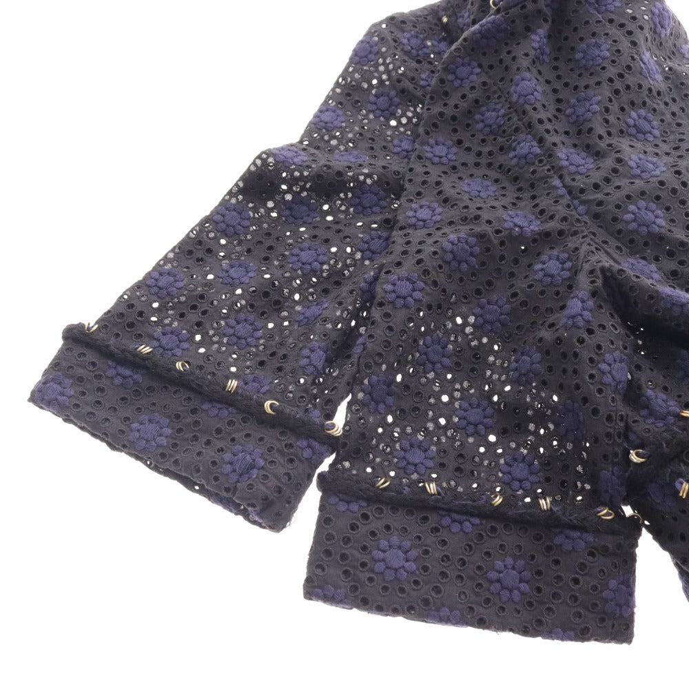 ■ シャネル ミニ ワンピース 半袖 カットワーク ボーラーレース 花柄 レディース 36 ネイビー P28212V18346 M4409 トップス ボトムス