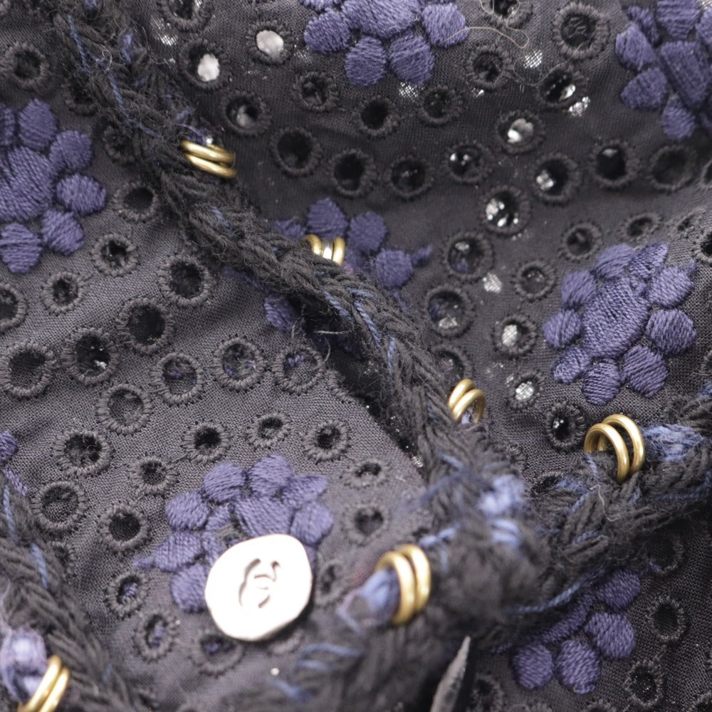 ■ シャネル ミニ ワンピース 半袖 カットワーク ボーラーレース 花柄 レディース 36 ネイビー P28212V18346 M4409 トップス ボトムス