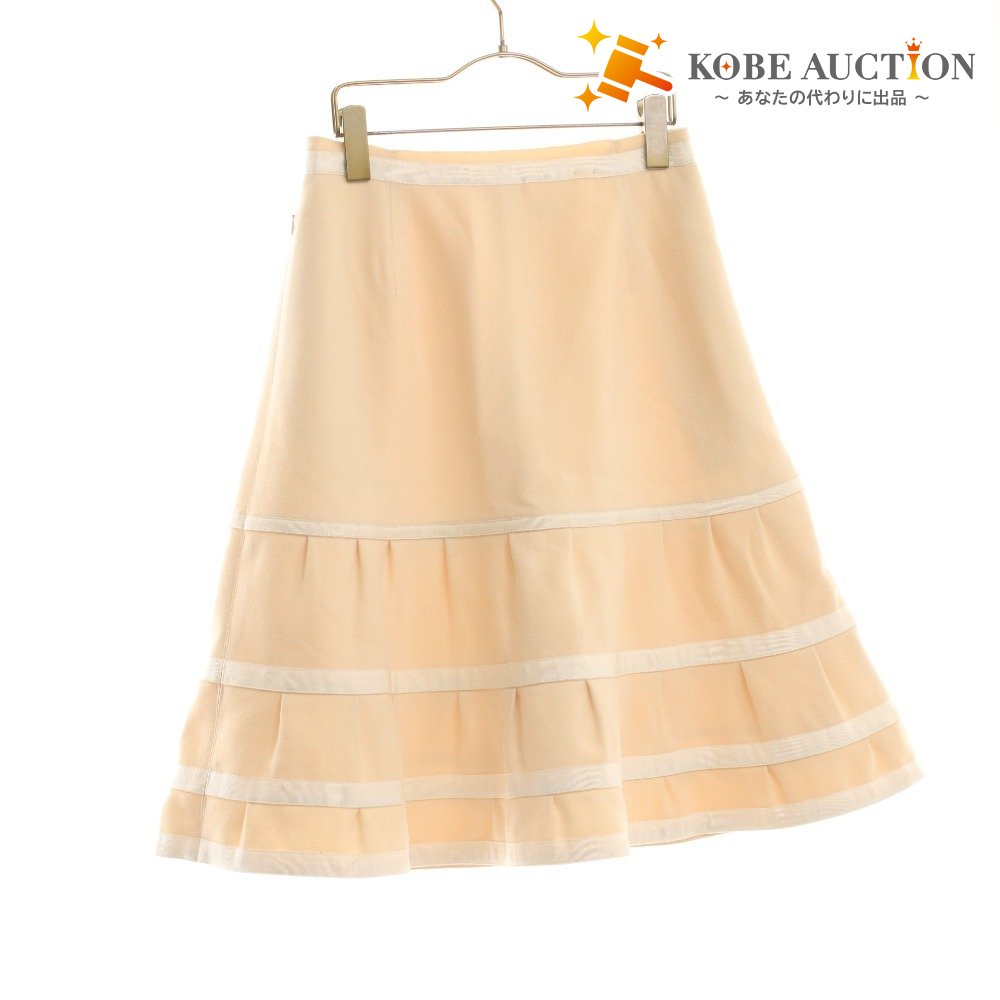 ■ フォクシー ひざ丈スカート 19464-ASAY16 ボトムス 日本製 ウール100% レディース 42(XL相当、ウエストお直し済み）アイボリー