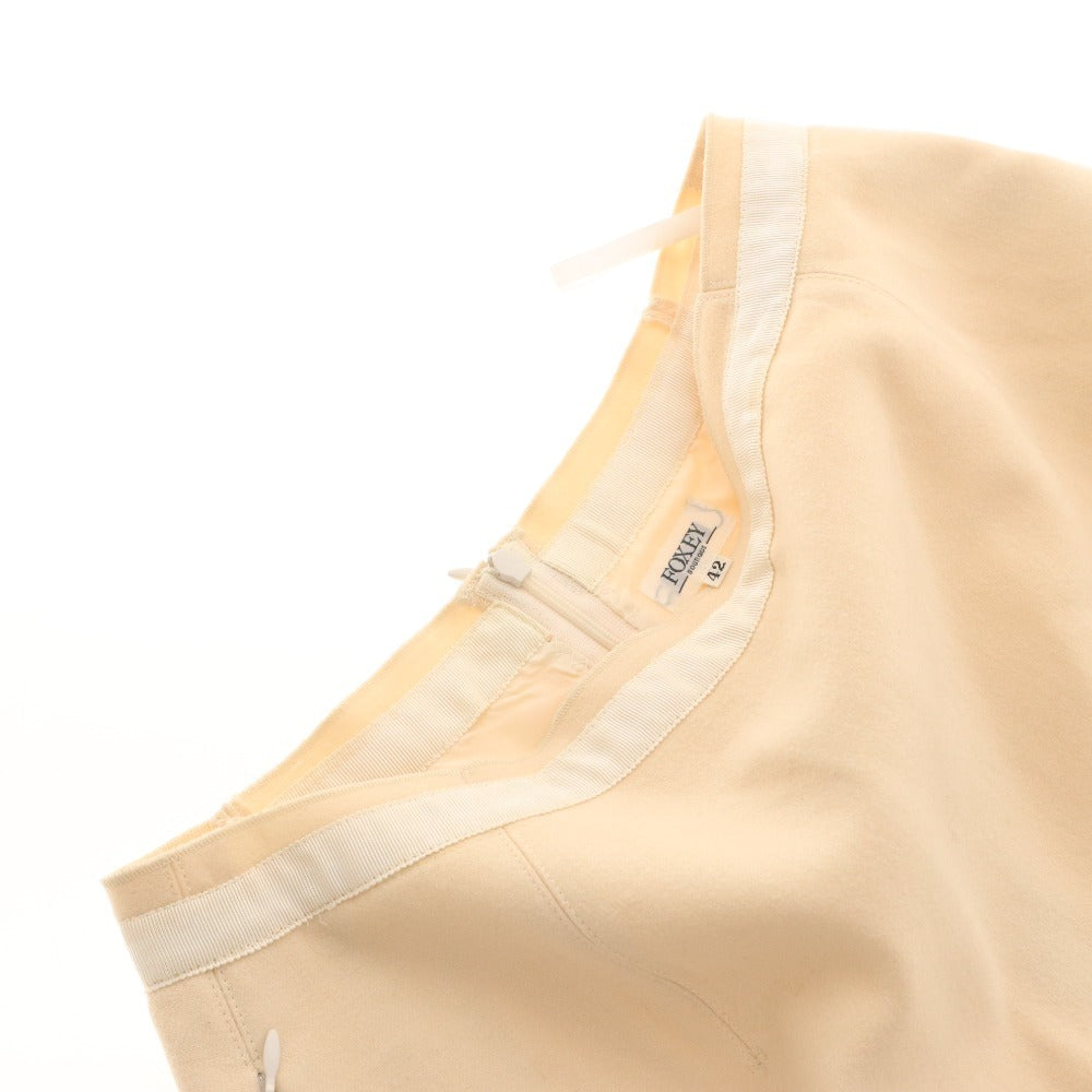 ■ フォクシー ひざ丈スカート 19464-ASAY16 ボトムス 日本製 ウール100% レディース 42(XL相当、ウエストお直し済み）アイボリー