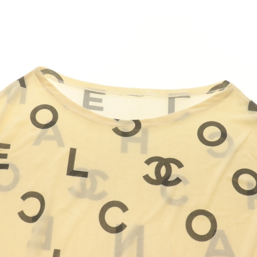 ■ CHANEL シャネル ワンピース ノースリーブ トップス ボトムス ロゴ 総柄 レディース アイボリー系