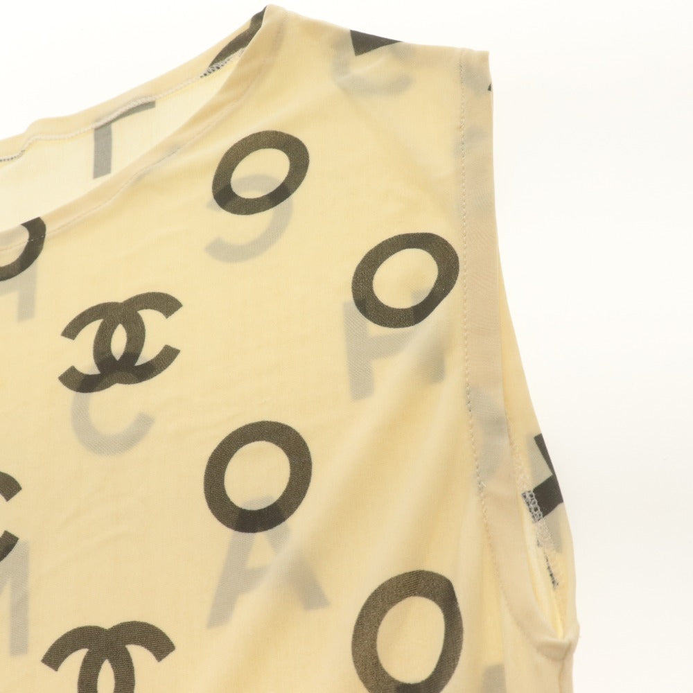■ CHANEL シャネル ワンピース ノースリーブ トップス ボトムス ロゴ 総柄 レディース アイボリー系