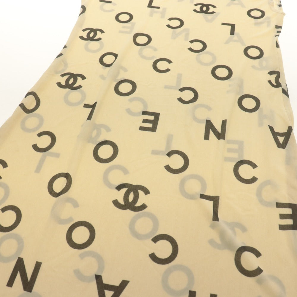 ■ CHANEL シャネル ワンピース ノースリーブ トップス ボトムス ロゴ 総柄 レディース アイボリー系