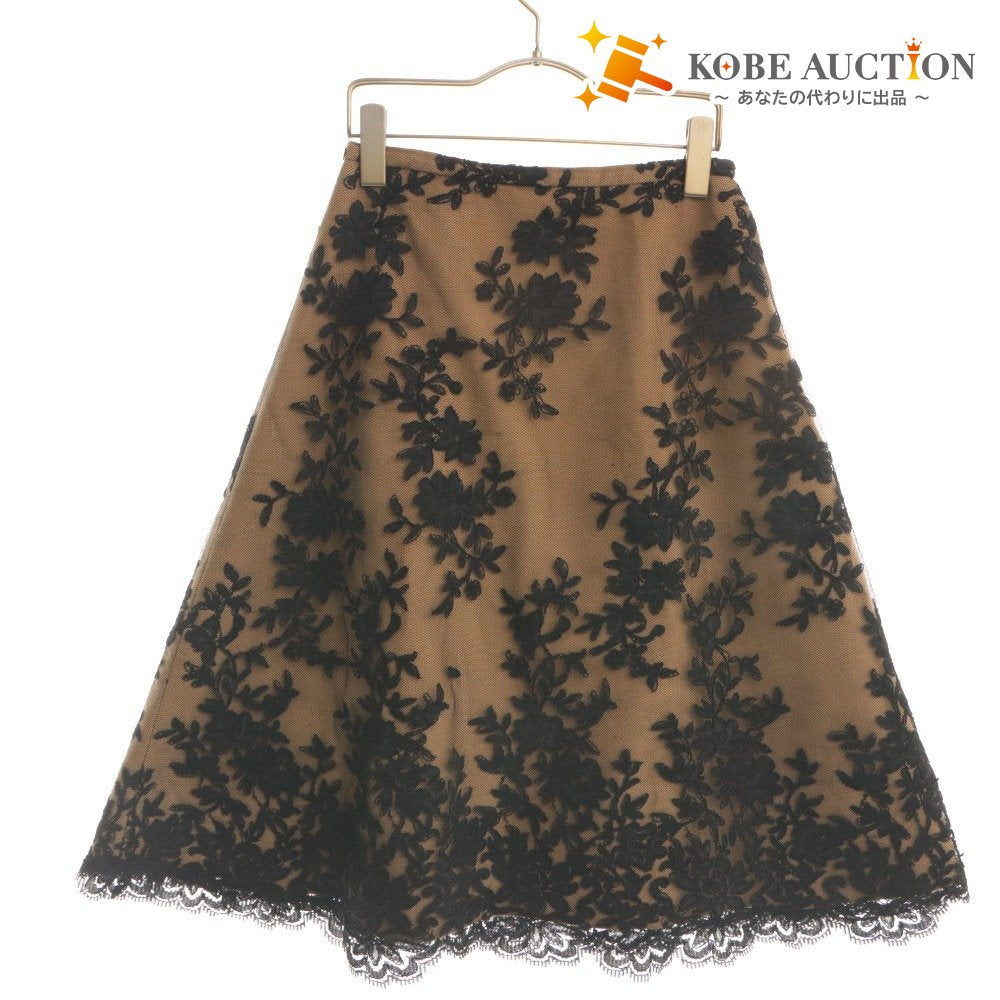 ■ KIMIJIMA BOUTIQUE Skirt Bottoms Floral Lace Pattern Women's 9 Black Brown