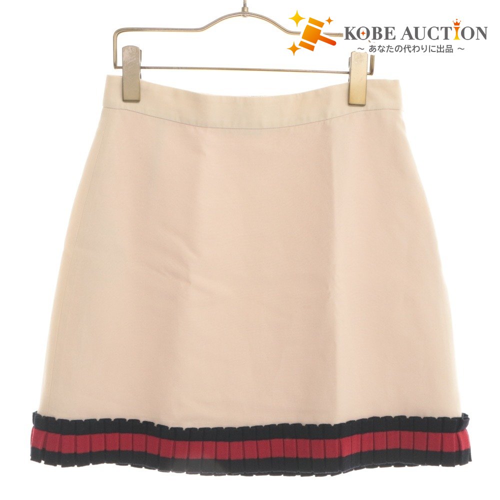 ■ GUCCI Skirt Bottoms Mini Hem Knit Trim Solid Made in Italy Women's 42 Ivory