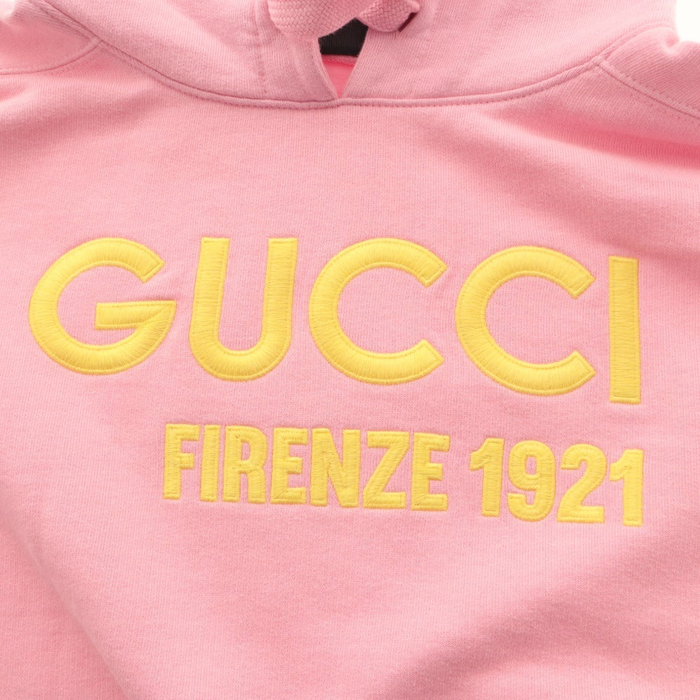■ GUCCI グッチ トレーナー トップス 長袖 フード 紐 ブランドロゴ 刺繍 レディース XS ライトピンク系