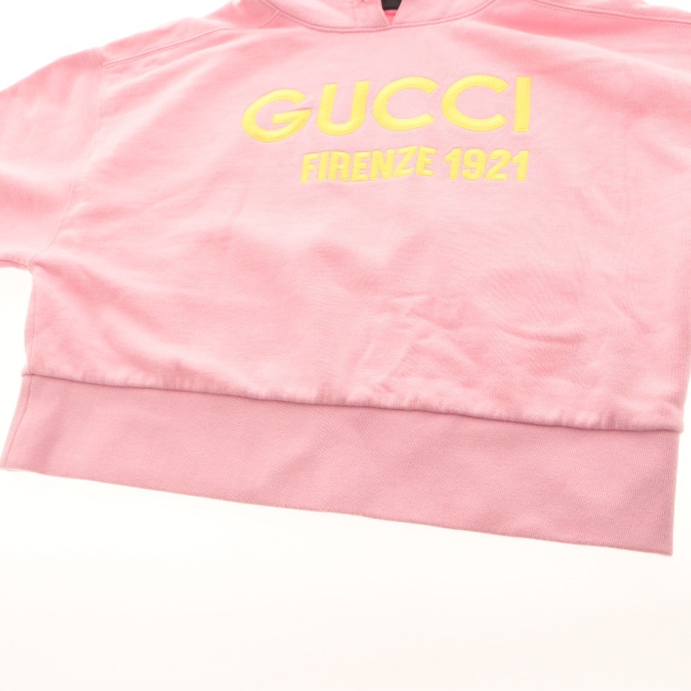 ■ GUCCI グッチ トレーナー トップス 長袖 フード 紐 ブランドロゴ 刺繍 レディース XS ライトピンク系