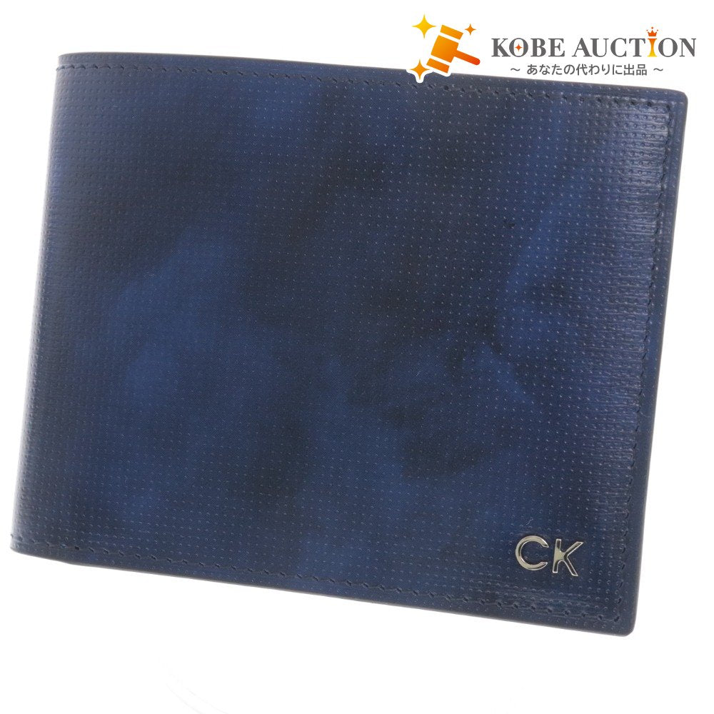 ■ CK Calvin Klein Bi-fold Wallet, Cowhide, Men's, Navy, Comes with Accessories, Unused