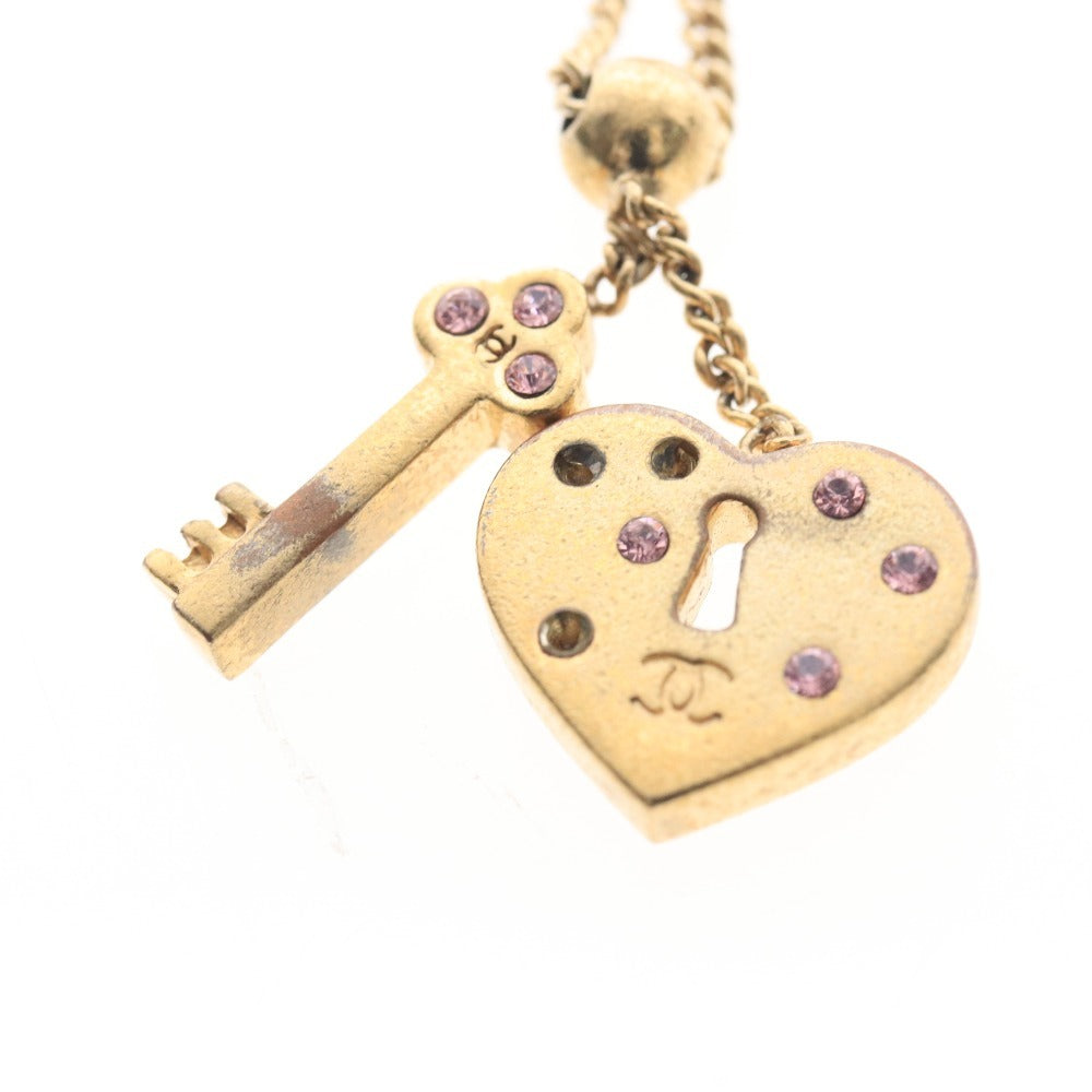 ■ シャネル ブレスレット アクセサリー 02P ココマーク ハート キー 鍵 ラインストーン イタリア製 重量7g ゴールド