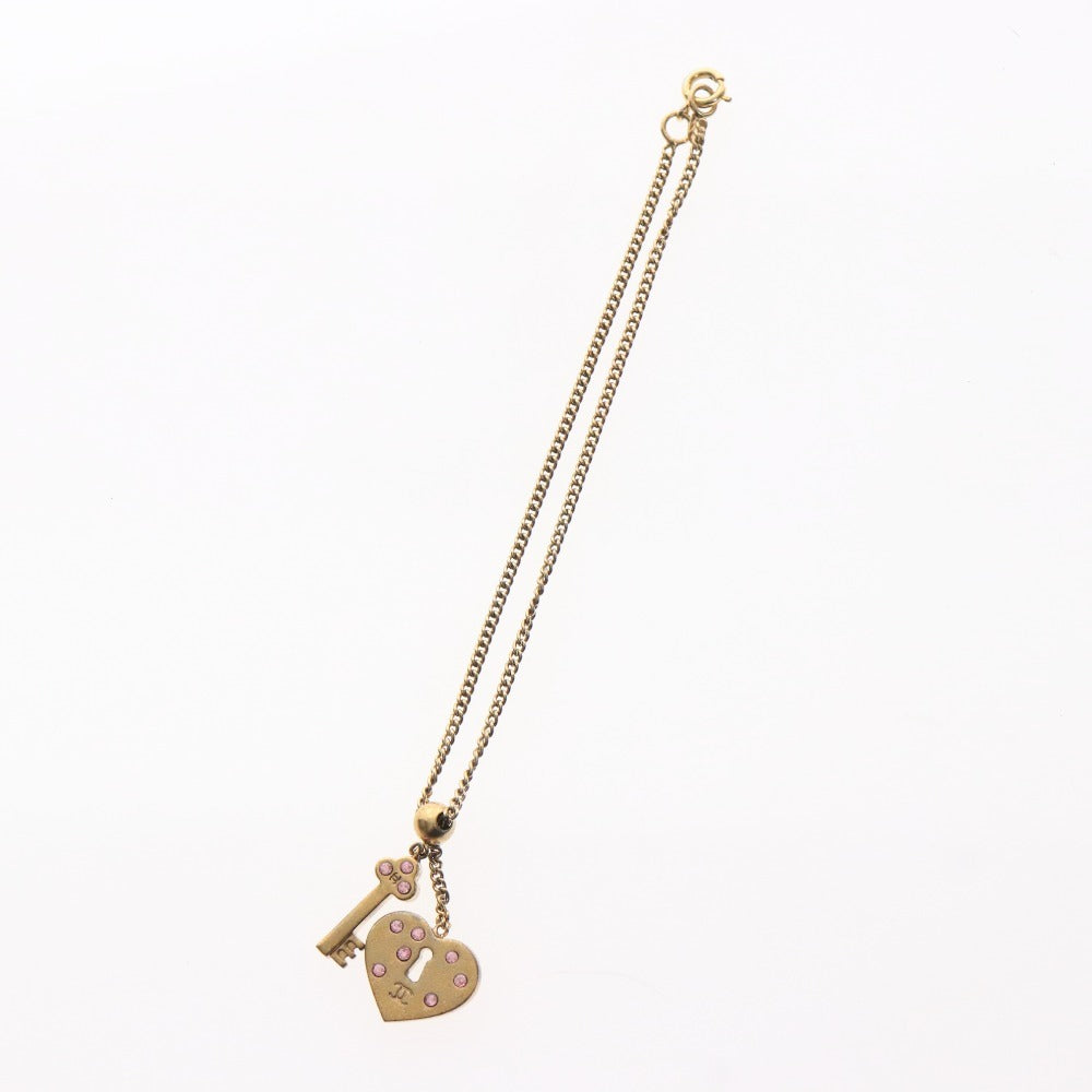 ■ シャネル ブレスレット アクセサリー 02P ココマーク ハート キー 鍵 ラインストーン イタリア製 重量7g ゴールド