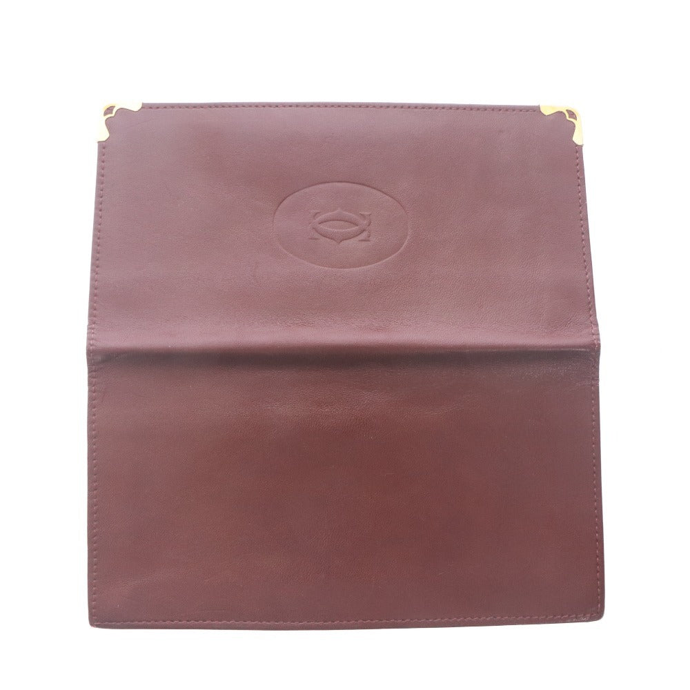 ■ Cartier Long Wallet Bi-fold Leather Logo Must Line Card Bill Compartment Men's Women's Bordeaux