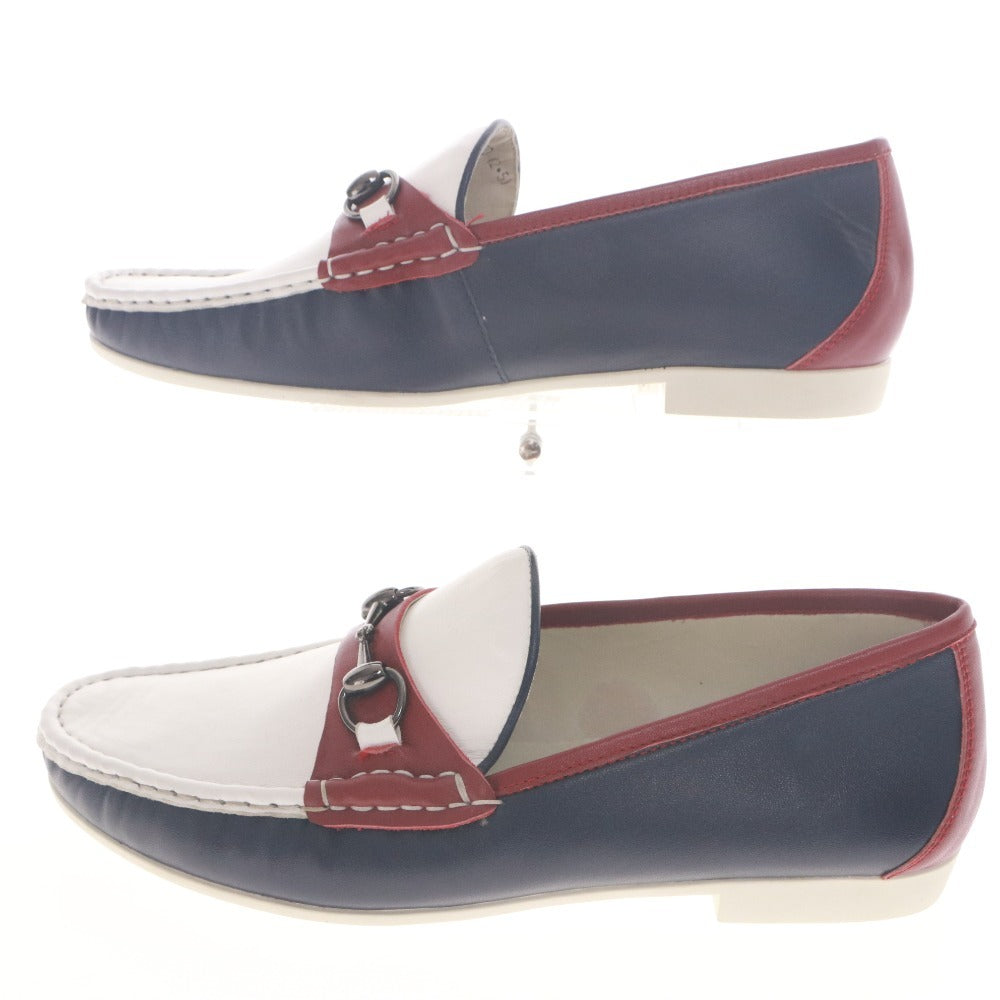 ■ GUCCI Slip-on Shoes Horsebit Accent Leather Boat Shoes Loafers 361-01R B 270 (2・5) Men's 27cm White Navy Red-Brown