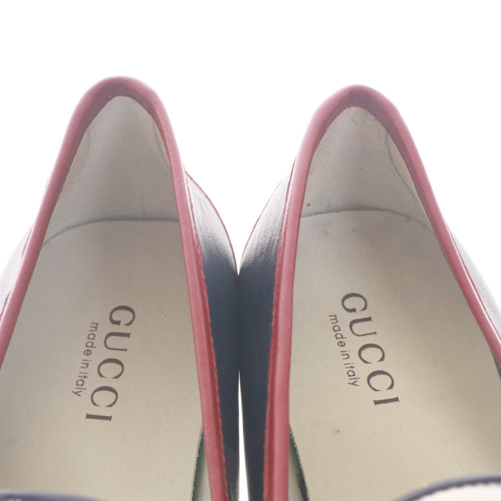 ■ GUCCI Slip-on Shoes Horsebit Accent Leather Boat Shoes Loafers 361-01R B 270 (2・5) Men's 27cm White Navy Red-Brown