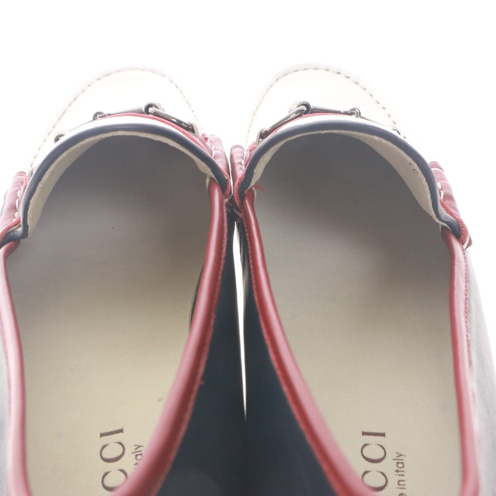 ■ GUCCI Slip-on Shoes Horsebit Accent Leather Boat Shoes Loafers 361-01R B 270 (2・5) Men's 27cm White Navy Red-Brown