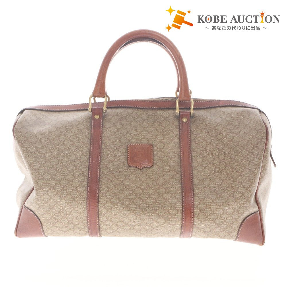 ■ Celine Boston Bag Handbag M09 Old Macadam Leather PVC Vintage Travel Men's Ladies Brown Beige - Imperfect