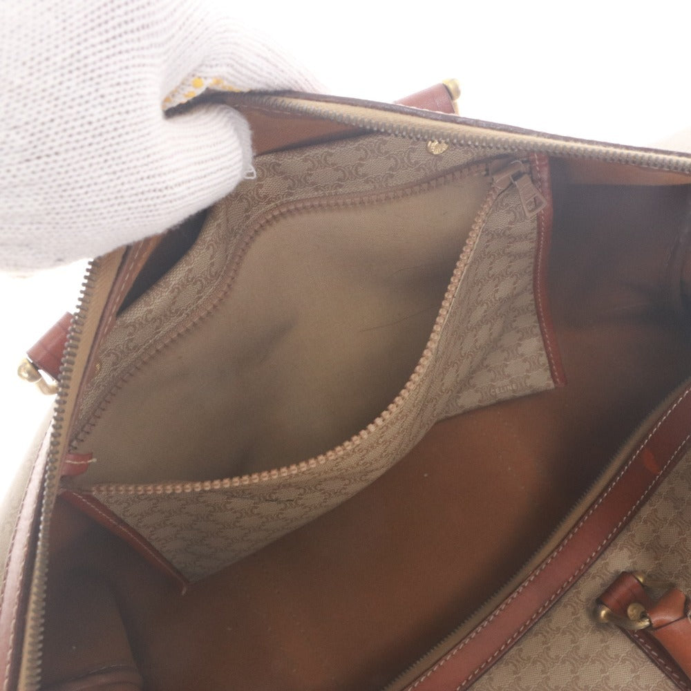 ■ Celine Boston Bag Handbag M09 Old Macadam Leather PVC Vintage Travel Men's Ladies Brown Beige - Imperfect