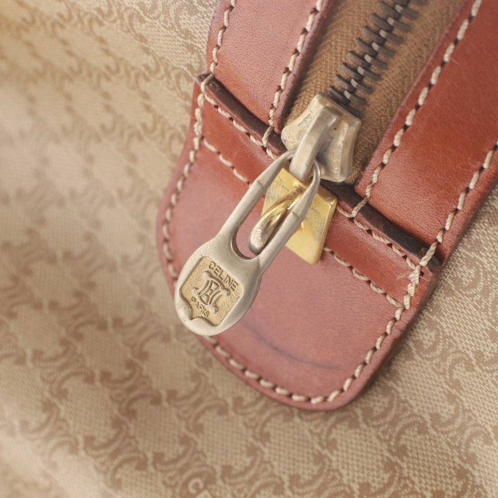 ■ Celine Boston Bag Handbag M09 Old Macadam Leather PVC Vintage Travel Men's Ladies Brown Beige - Imperfect