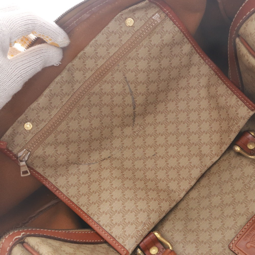 ■ Celine Boston Bag Handbag M09 Old Macadam Leather PVC Vintage Travel Men's Ladies Brown Beige - Imperfect