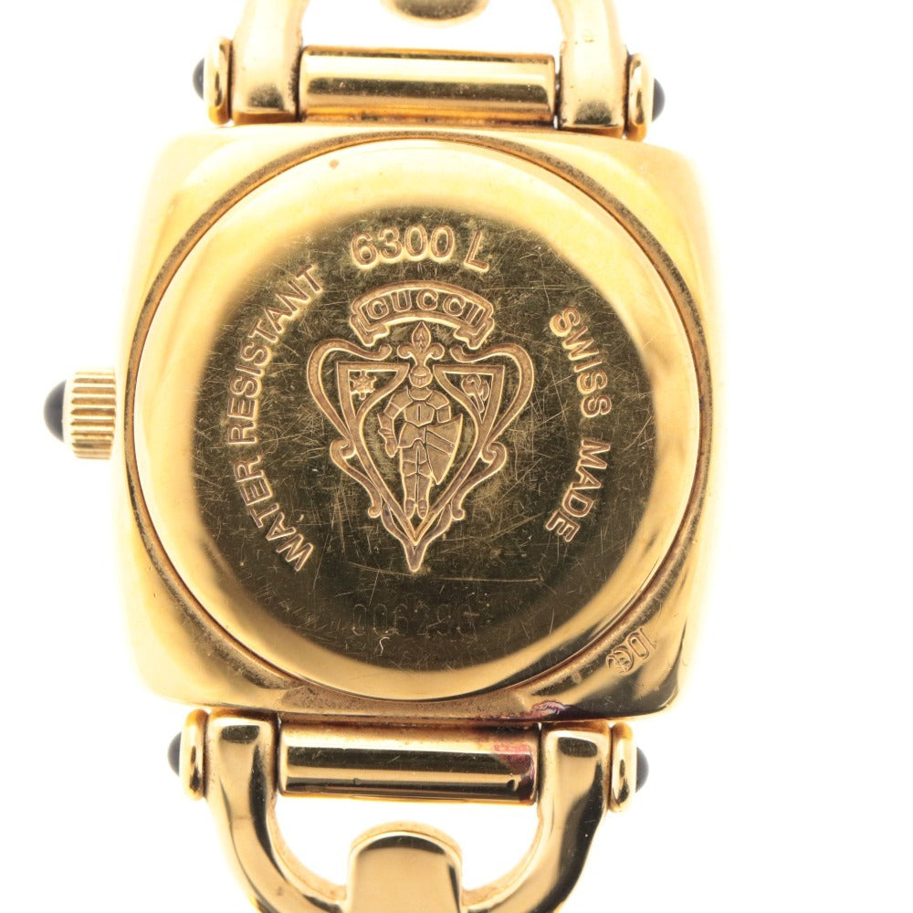 ■ GUCCI グッチ 腕時計 ホースビット 6300L 刻印 0062904 クオーツ スクエア ヴィンテージ レディース ゴールド ブラック 動作未確認