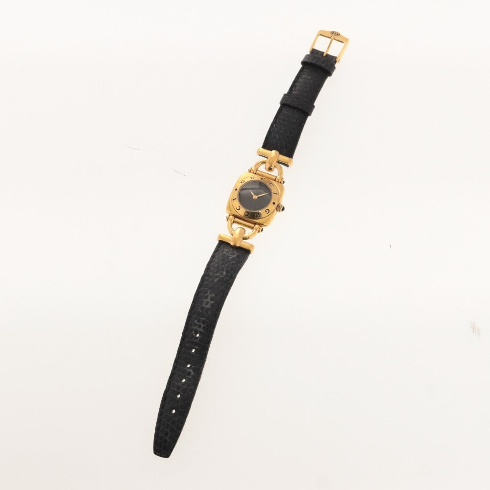 ■ GUCCI グッチ 腕時計 ホースビット 6300L 刻印 0062904 クオーツ スクエア ヴィンテージ レディース ゴールド ブラック 動作未確認