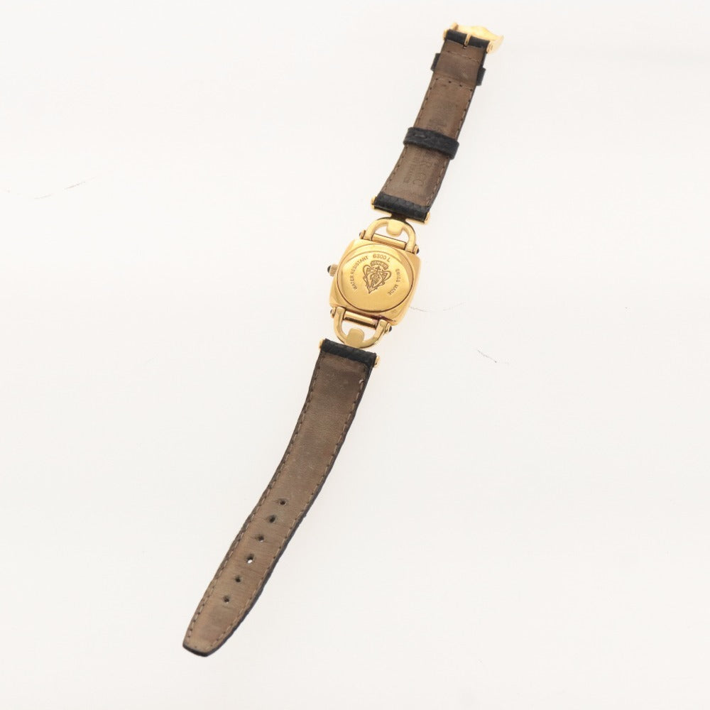 ■ GUCCI グッチ 腕時計 ホースビット 6300L 刻印 0062904 クオーツ スクエア ヴィンテージ レディース ゴールド ブラック 動作未確認