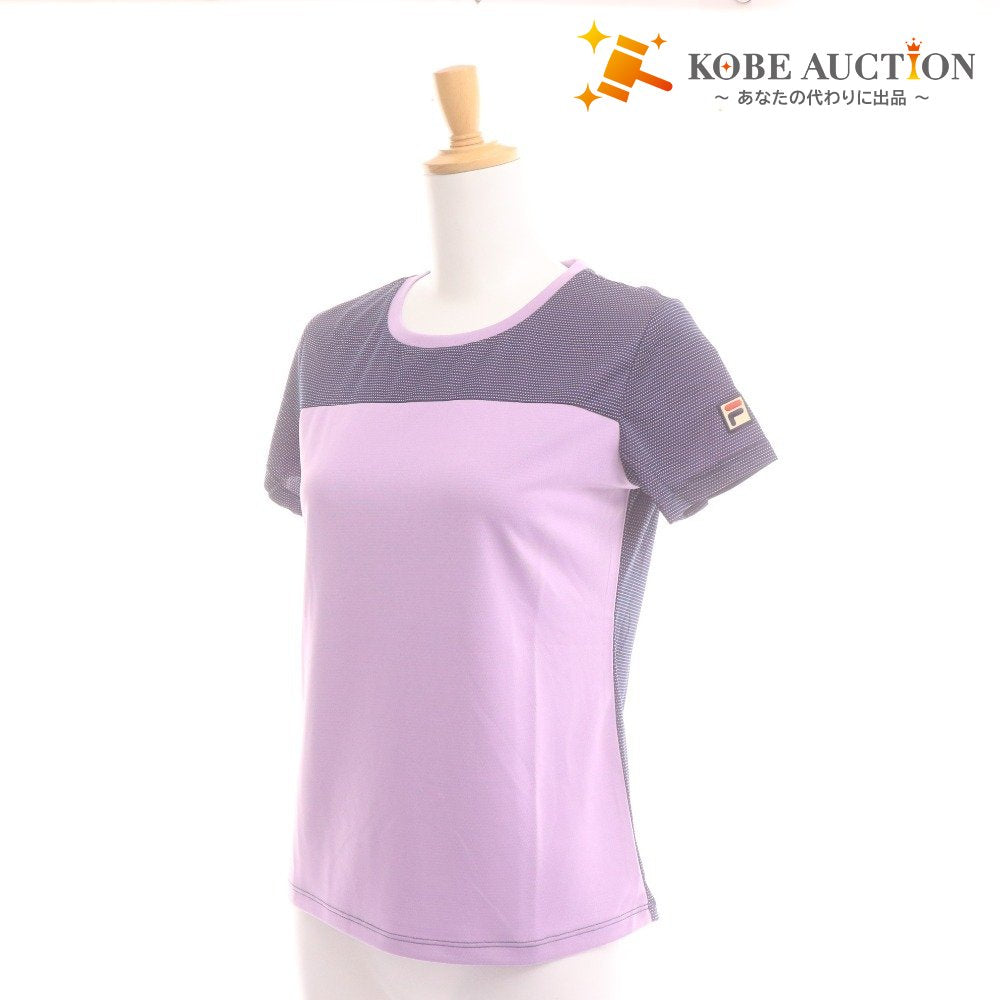 ■ FILA フィラ テニスウェア Tシャツ 半袖 トップス 総柄 ロゴ プリント ランニングウェア レディース M ライトパープル タグ付き 未使用