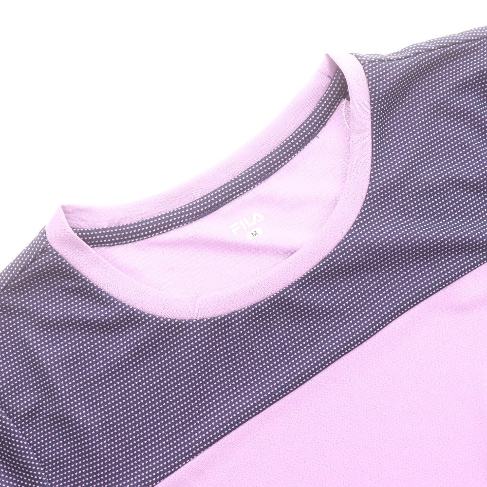 ■ FILA フィラ テニスウェア Tシャツ 半袖 トップス 総柄 ロゴ プリント ランニングウェア レディース M ライトパープル タグ付き 未使用