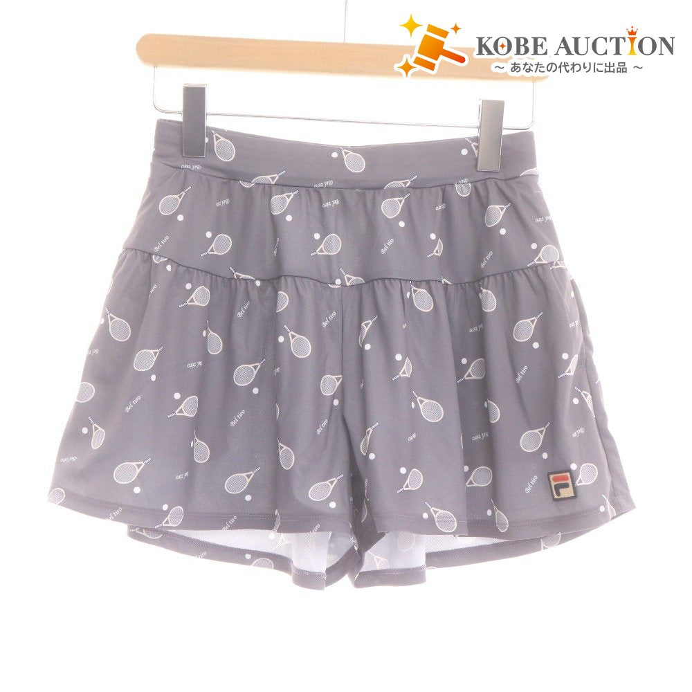 ■ FILA フィラ テニスウェア キャロットパンツ ボトムス ラケット柄 総柄 ロゴ プリント レディース M グレー タグ付き 未使用