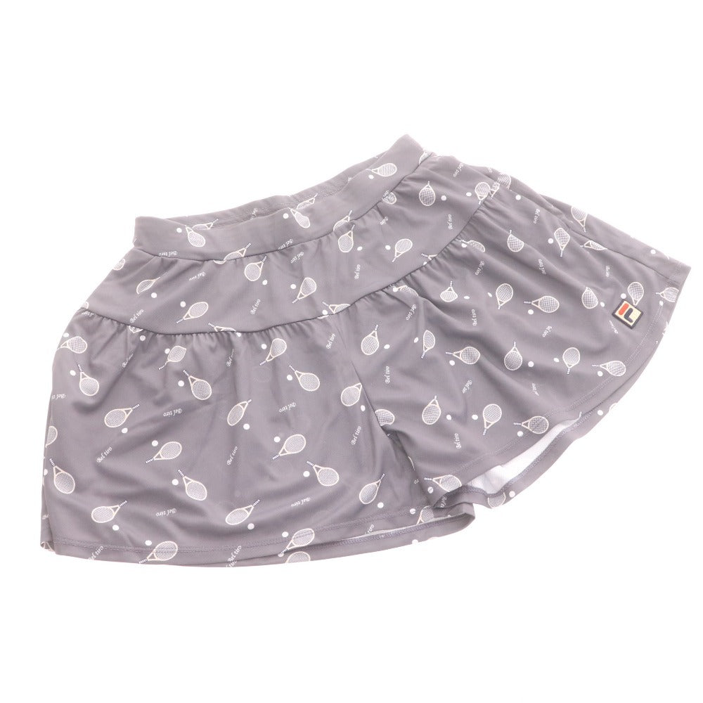 ■ FILA フィラ テニスウェア キャロットパンツ ボトムス ラケット柄 総柄 ロゴ プリント レディース M グレー タグ付き 未使用