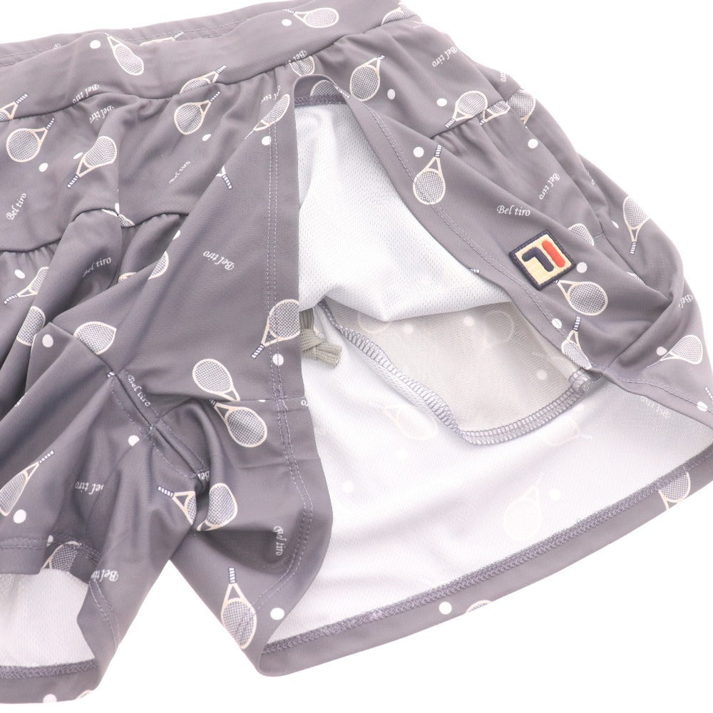 ■ FILA フィラ テニスウェア キャロットパンツ ボトムス ラケット柄 総柄 ロゴ プリント レディース M グレー タグ付き 未使用