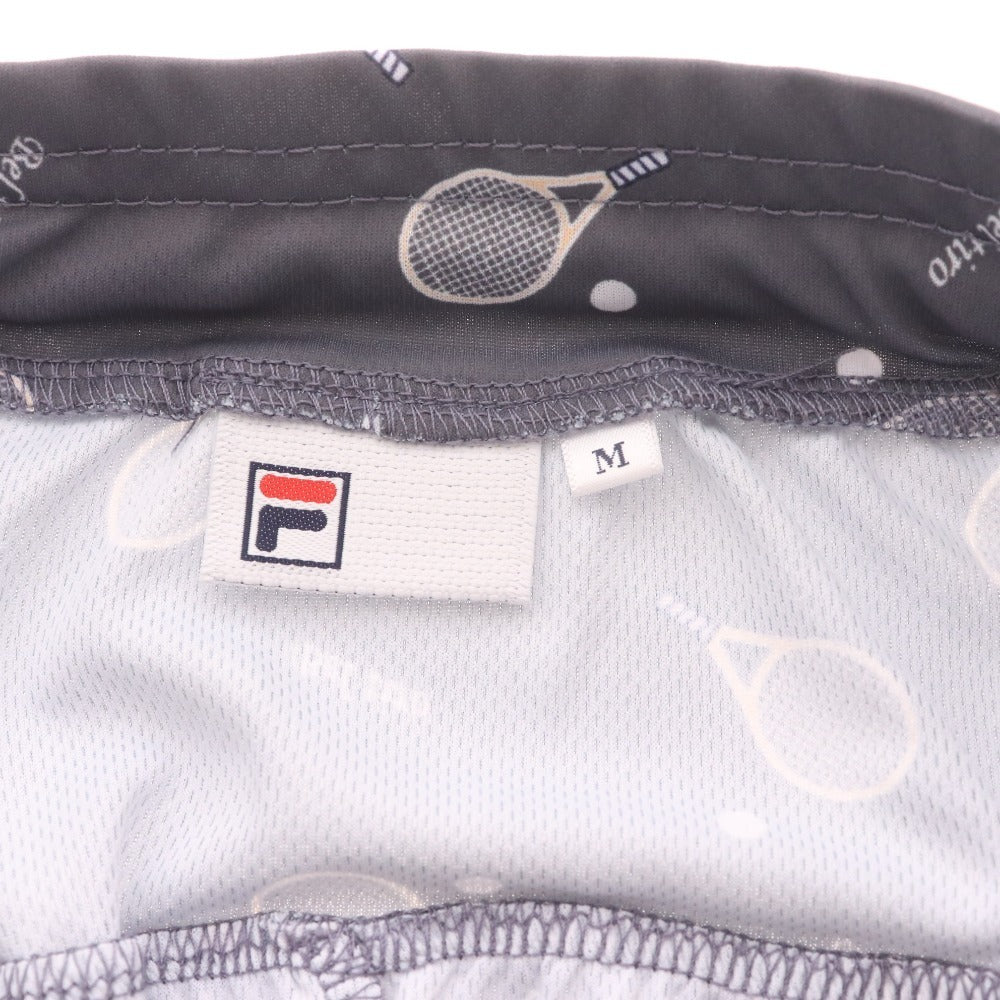■ FILA フィラ テニスウェア キャロットパンツ ボトムス ラケット柄 総柄 ロゴ プリント レディース M グレー タグ付き 未使用