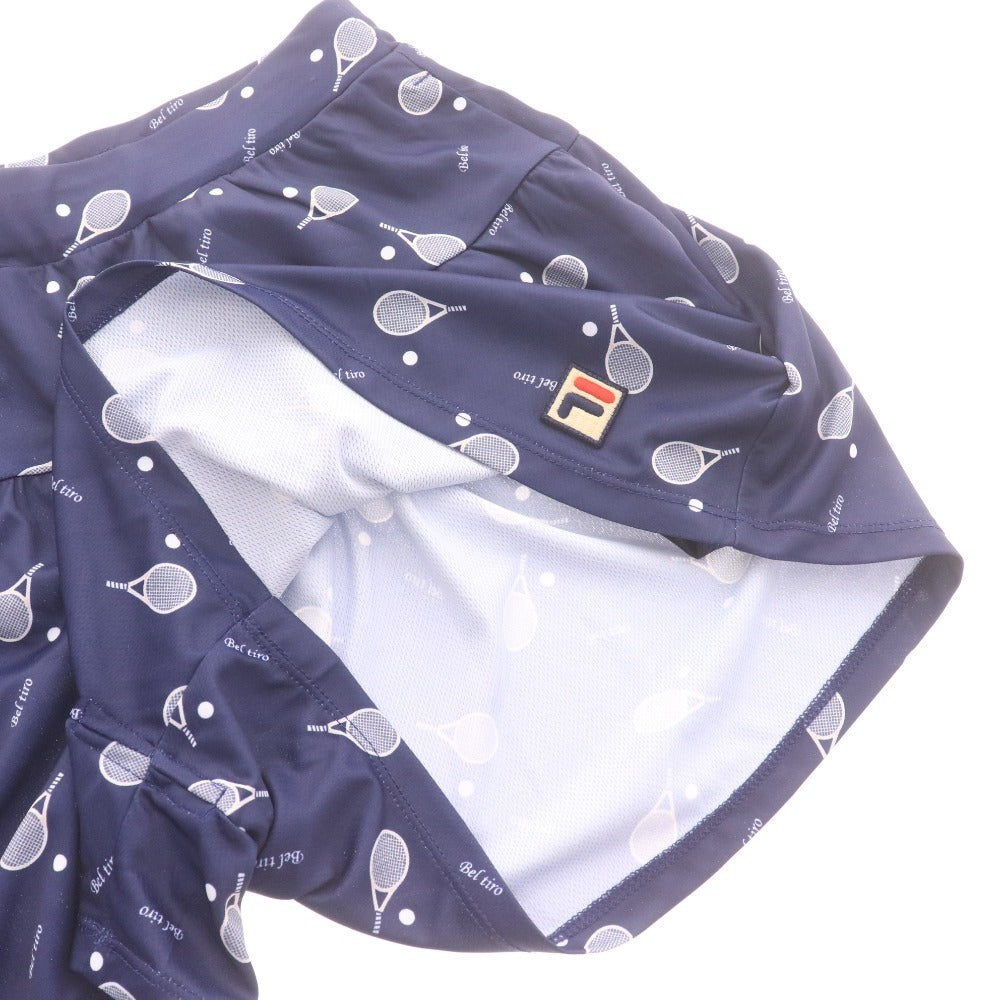 ■ FILA フィラ テニスウェア キャロットパンツ ボトムス ラケット柄 総柄 ロゴ プリント レディース M ネイビー タグ付き 未使用