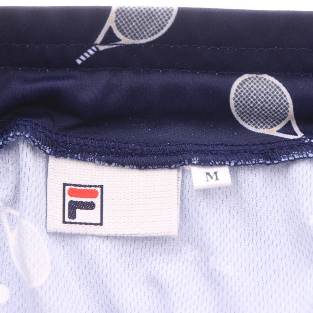 ■ FILA フィラ テニスウェア キャロットパンツ ボトムス ラケット柄 総柄 ロゴ プリント レディース M ネイビー タグ付き 未使用