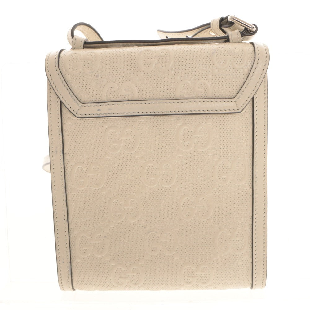 ■ GUCCI グッチ GGエンボス メッセンジャーバッグ 625782 マグネット ファスナー ポケット メンズ レディース アイボリー系 未使用