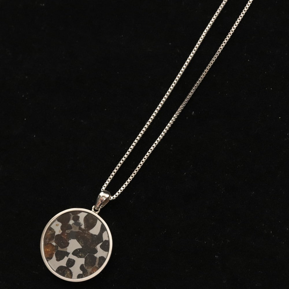 ■ HANDA Pallasite Meteorite Necklace Sericho Pendant PSSP-020-1145 25mm SV925 Stony-Iron Meteorite Olivine Rarity Power Stone with accessories