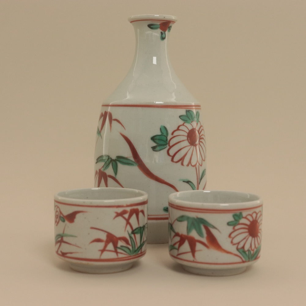 ■ Living National Treasure Kato Takao Tokkuri and Choko Sake Set (3 pieces), Kobei-gama, Gosu Akae, Sake Ware, Sake Cups, Guinomi, Ceramic Art, With Accessories, Unused